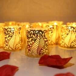 6Pc Decorative Leaf Filigree Candle Holders