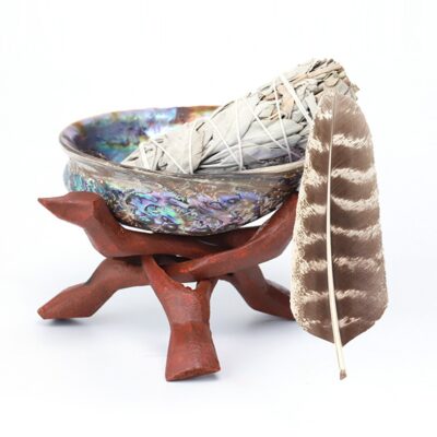 Abalone Shell with Wooden Tripod Stand With Natural White Sage Smudge Sticks