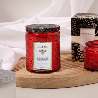 Premium Essential oil Aromatherapy Candle in Decorative Embossed Glass Jar