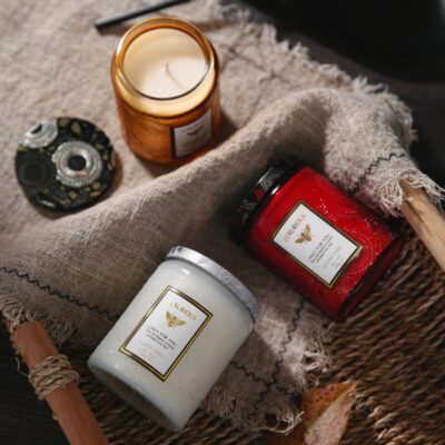 Premium Essential oil Aromatherapy Candle in Decorative Embossed Glass Jar