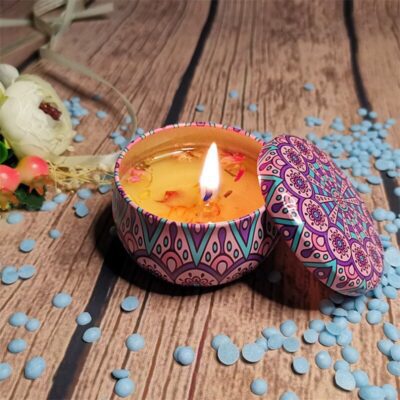 Handmade All Natural Aromatherapy Scented candles with 100% Natural Flower Petals and Essential Oils in Decorative Travel Tin.