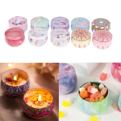 Handmade Natural Soy Wax Aromatherapy Candle With Flower Petals in Decorative Travel Tin