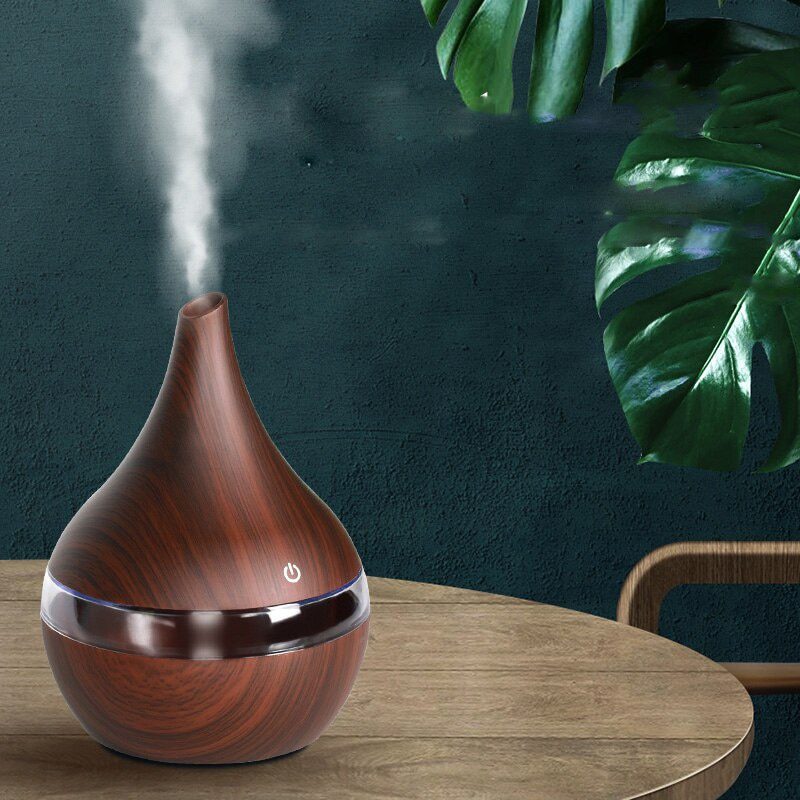 Aromatherapy Wood Grain Ultrasonic Vase Humidifier 300ML