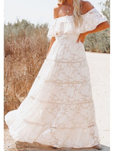 White Butterfly Sleeve Slim Lace Stitching Summer Dress